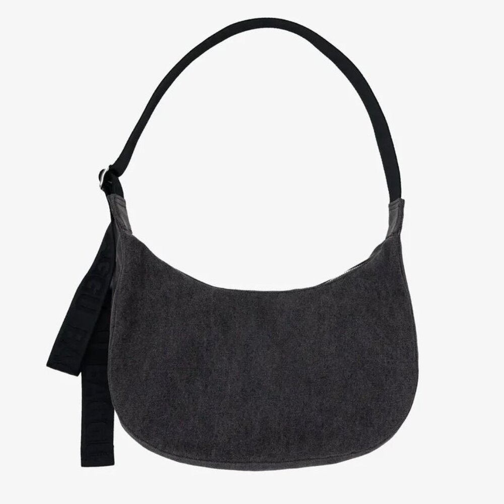NWT Baggu Medium Crescent Bag - Washed Black Denim - Picture 8 of 12